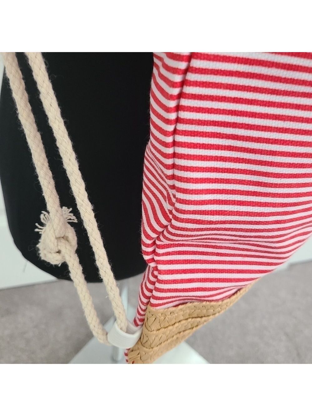 Trïbe Canvas & Rattan Nautical Red & White Striped Drawstring Backpack … - Picture 4 of 6